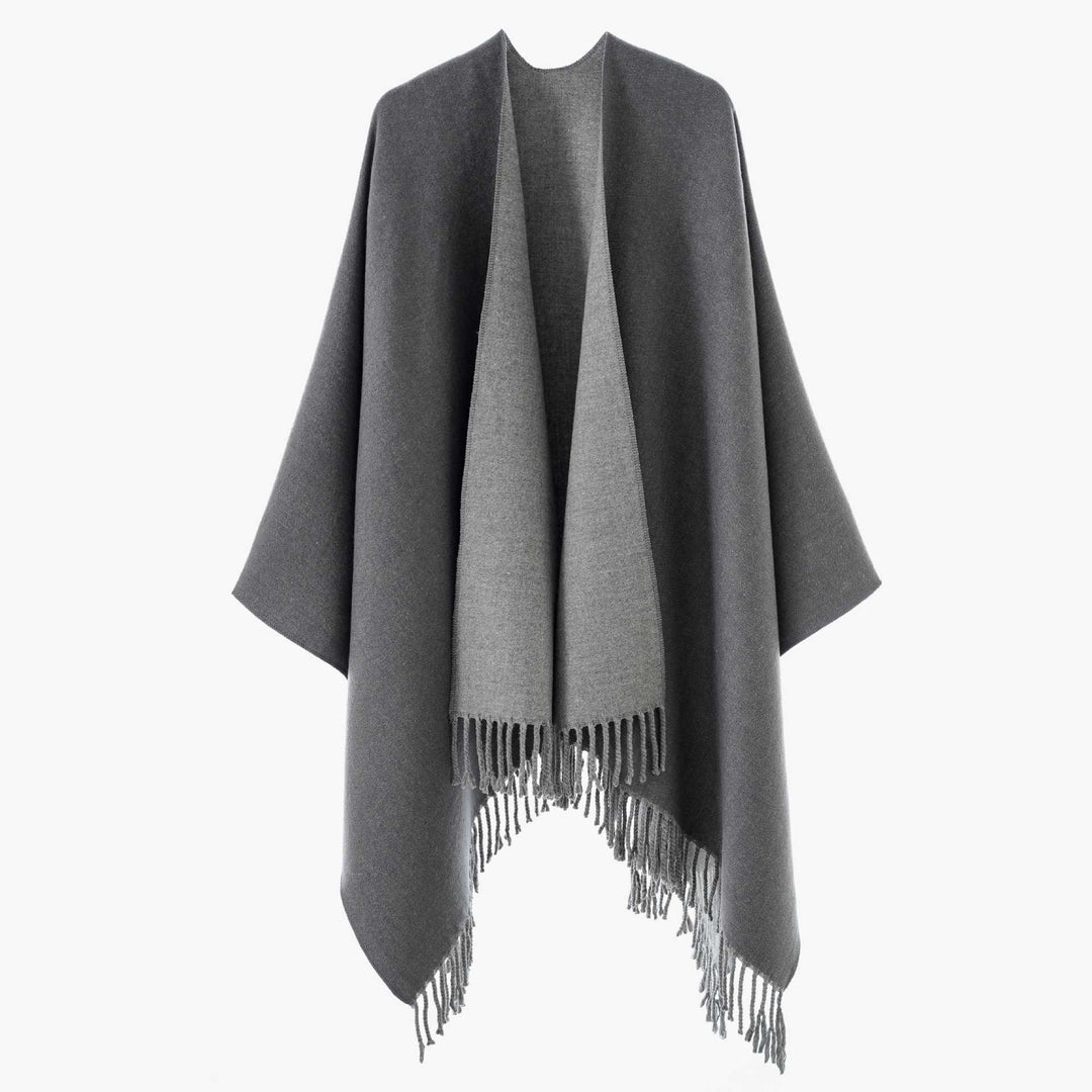 Damen Wendbarer Wollmix-Poncho mit Fransensaum und offener Front Shop Nory