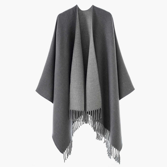 Damen Wendbarer Wollmix-Poncho mit Fransensaum und offener Front Shop Nory