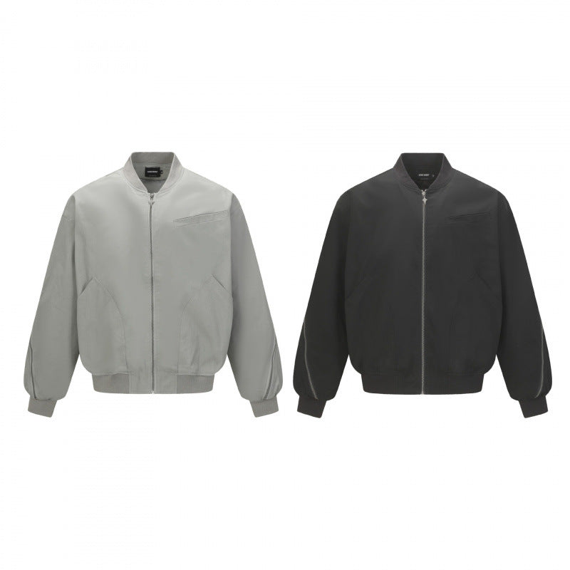 Unisex Boxy-Bomberjacke mit durchgehendem Reißverschluss, geripptem Saum und Brust‑Welttasche Shop Nory