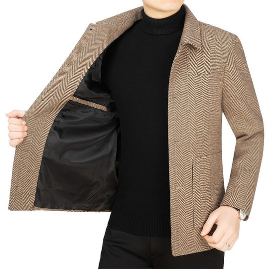 Herren Fischgrät-Übergangsjacke mit Stehkragen und aufgesetzten Taschen Shop Nory