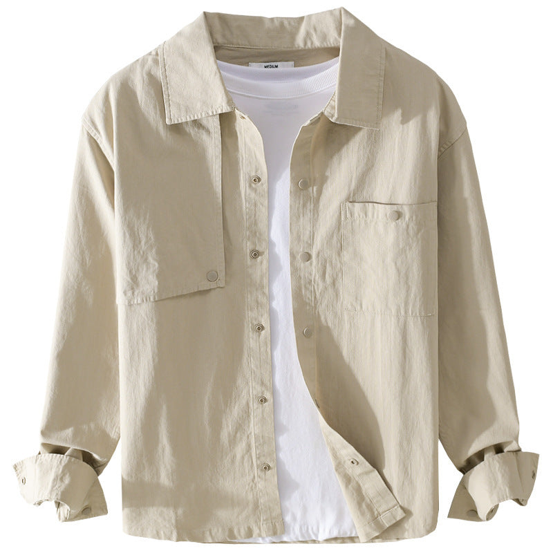 Herren Minimalistisches Baumwoll-Utility-Overshirt mit Druckknopf-Leiste und Brusttaschen Shop Nory