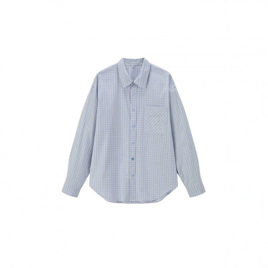 Unisex Weitgeschnittenes kariertes Overshirt mit aufgesetzter Brusttasche und abgerundetem Saum Shop Nory