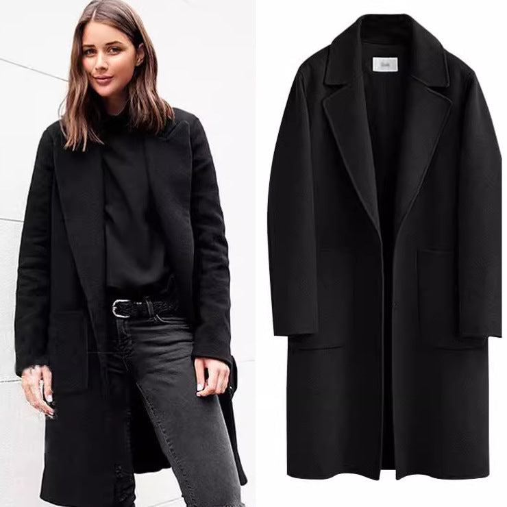 Damen Longline Wollmix-Mantel mit Oversize-Revers und aufgesetzten Taschen Shop Nory