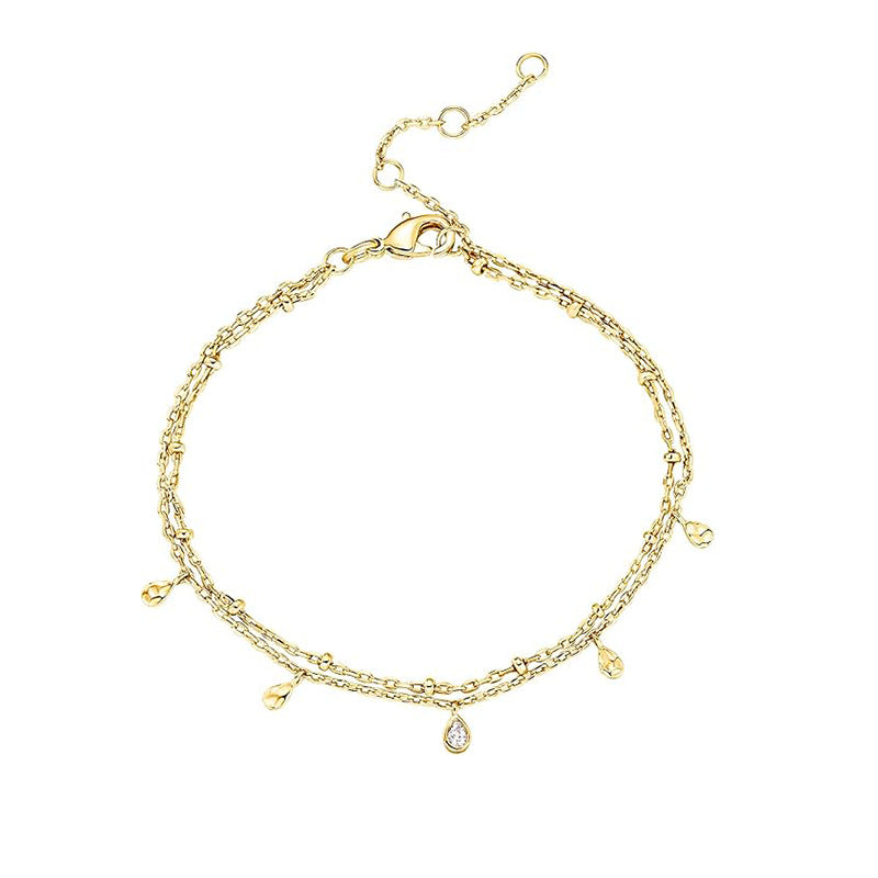 Damen Fußkettchen mit funkelnden Tropfen und filigranem Design Shop Nory