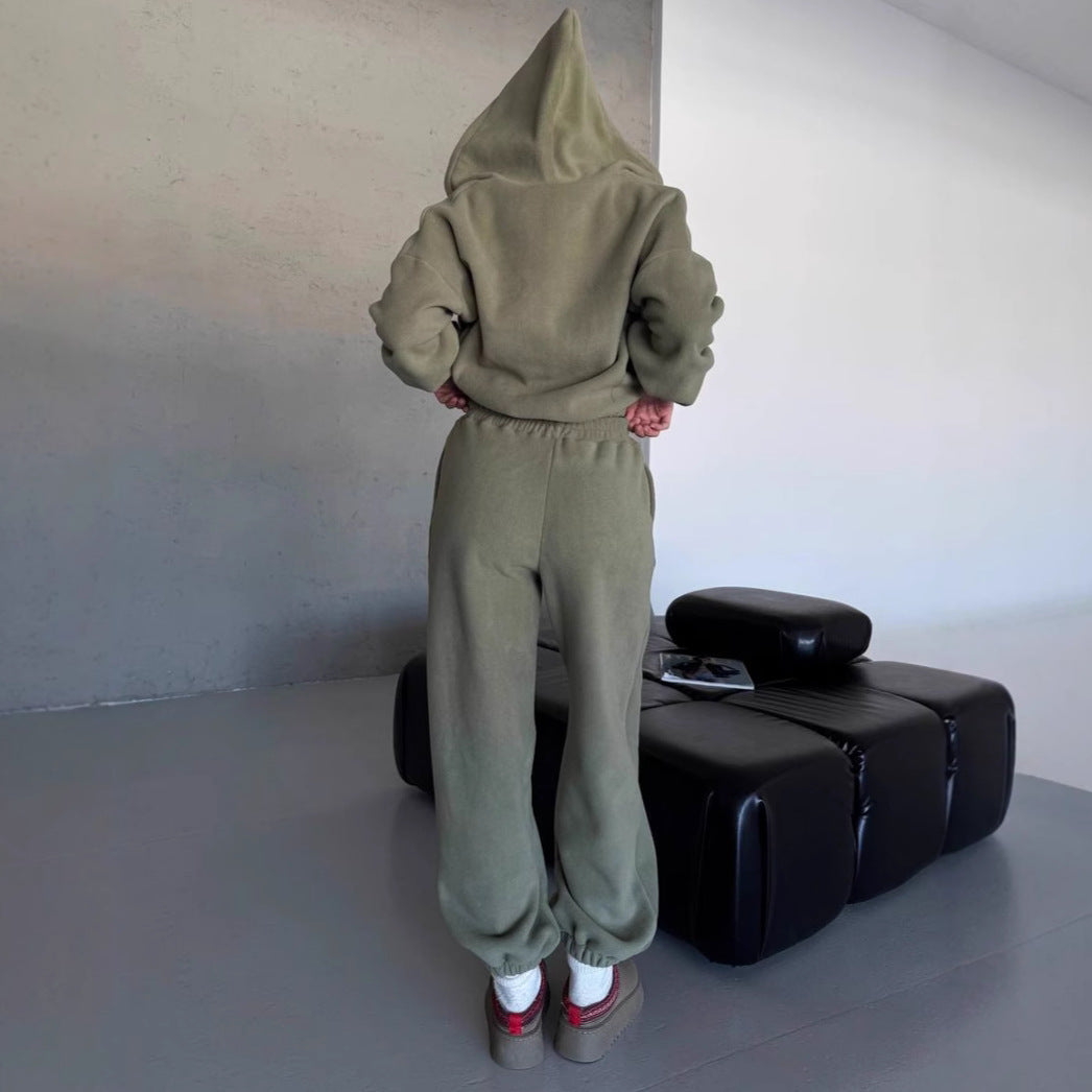 Damen kuscheliges Fleece-Hoodie und Jogginghose Lounge-Set mit Reißverschluss Kapuze elastischem Bund Shop Nory