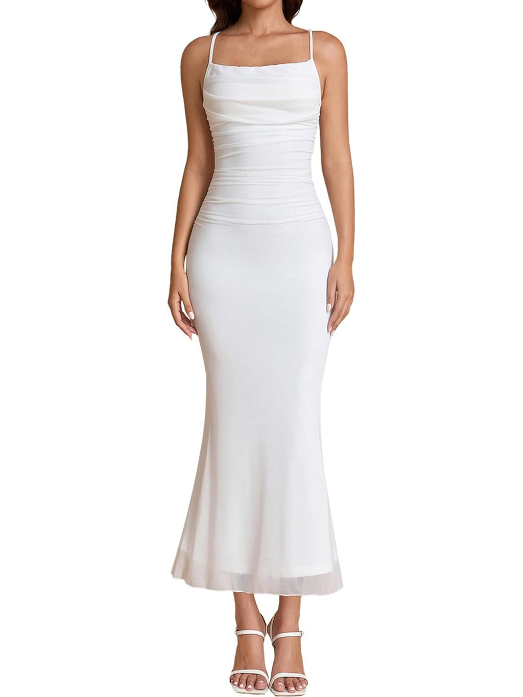 Damen Eingehülltes Abendkleid mit trägerlosem Design und Raffungen Shopnory