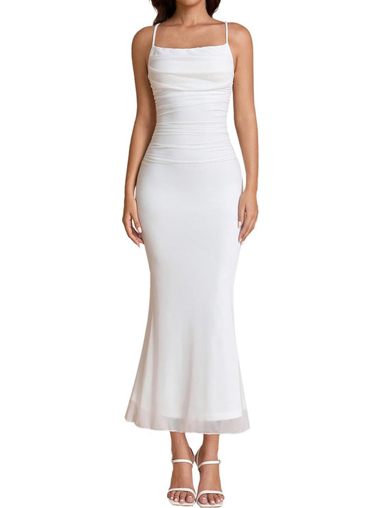 Damen Eingehülltes Abendkleid mit trägerlosem Design und Raffungen Shopnory