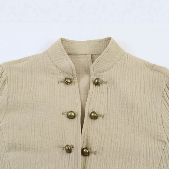 Damen Leichte strukturierte Baumwolljacke mit Stehkragen und Zierknöpfen Shop Nory
