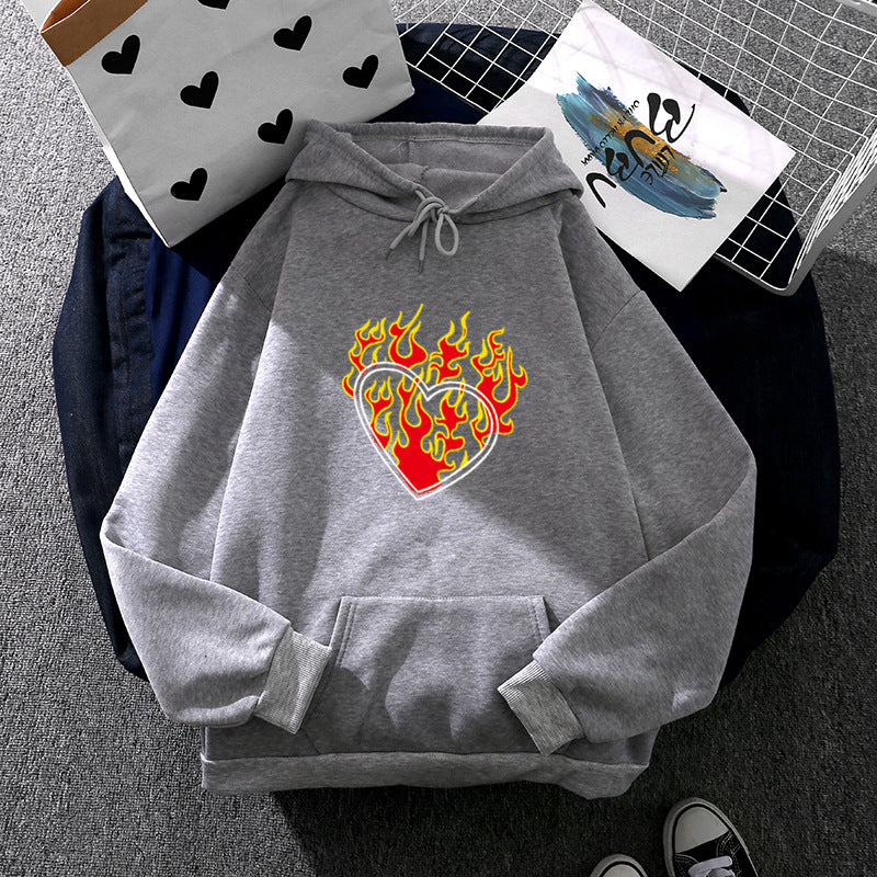 Damen nan leichter Oversize Kapuzenpullover mit Herz‑EKG‑Motiv, langen Kordeln und elastischem Bund Shop Nory