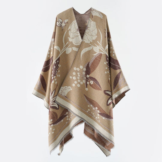 Damen Floraler Jacquard-Überwurf im kastigen Kimono-Fall mit feiner Fransenkante Shop Nory