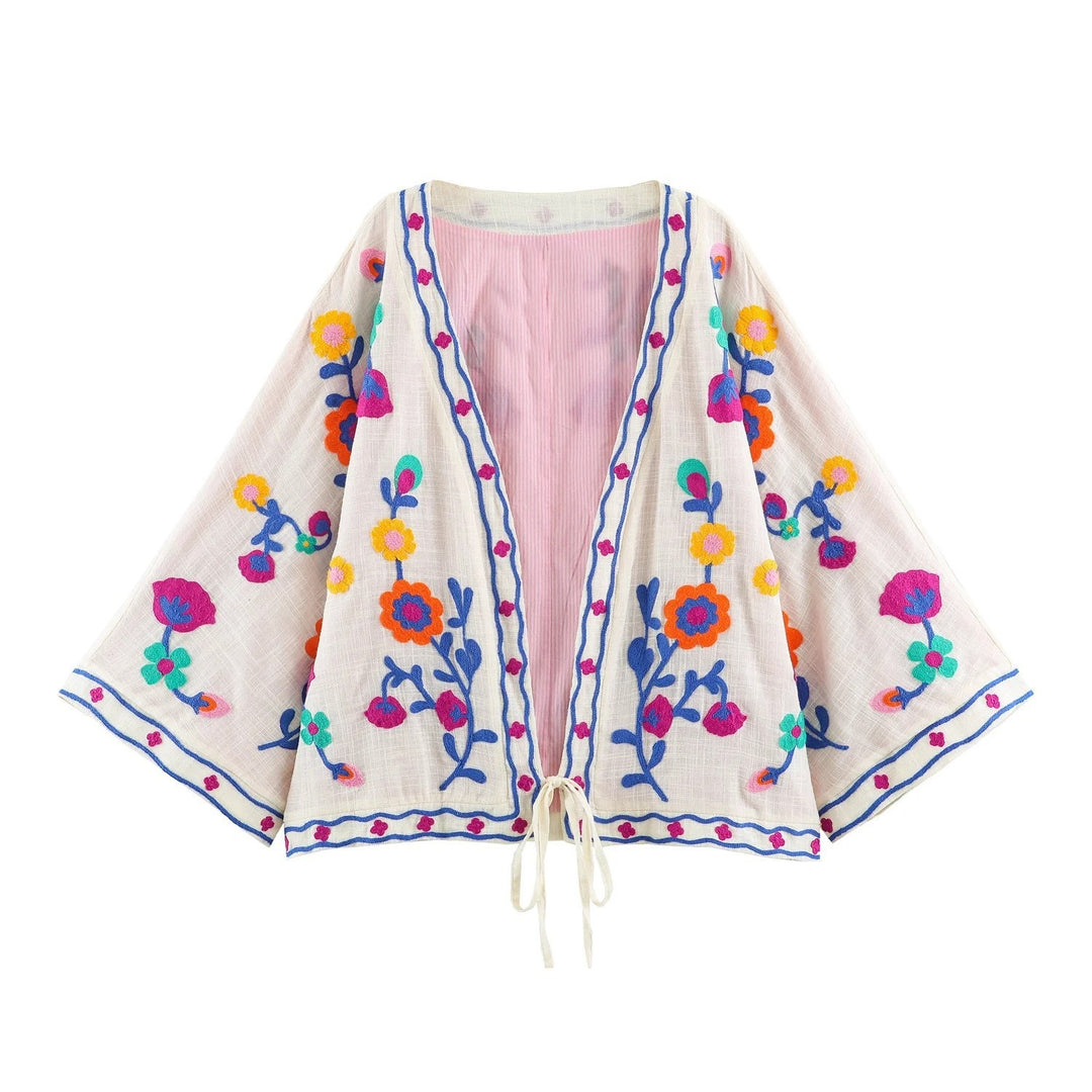 Damen bestickter Kimono-Cardigan mit floraler Stickerei Shop Nory