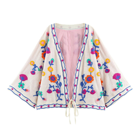 Damen bestickter Kimono-Cardigan mit floraler Stickerei Shop Nory