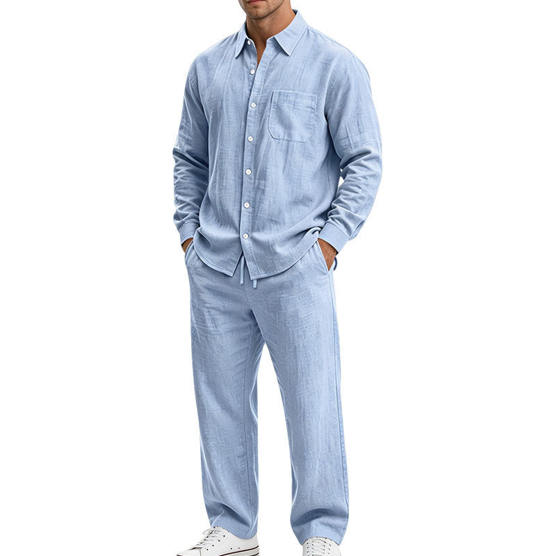 Herren Entspanntes Zweiteiliges Lounge-Set aus Strukturjersey mit Hemdkragen Shop Nory