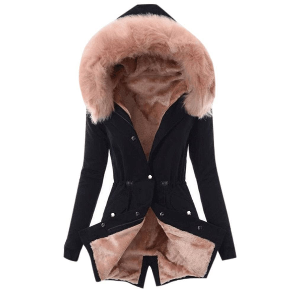 Damen Taillierter Winterparka mit kuscheligem Teddyfutter und großer Kapuze Shop Nory