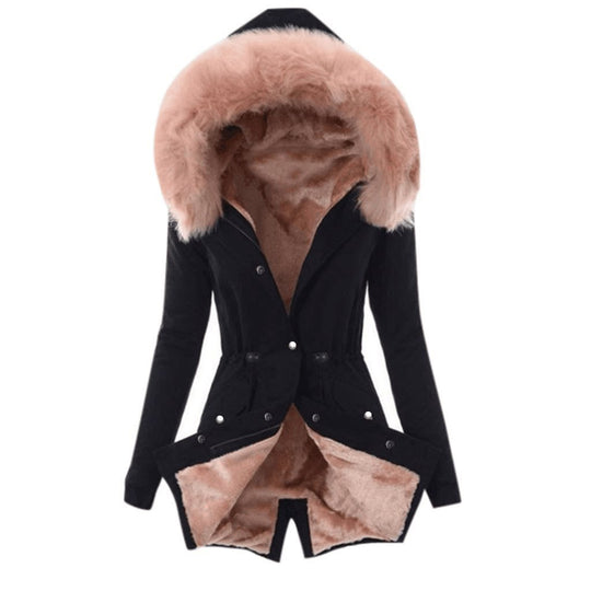 Damen Taillierter Winterparka mit kuscheligem Teddyfutter und großer Kapuze Shop Nory