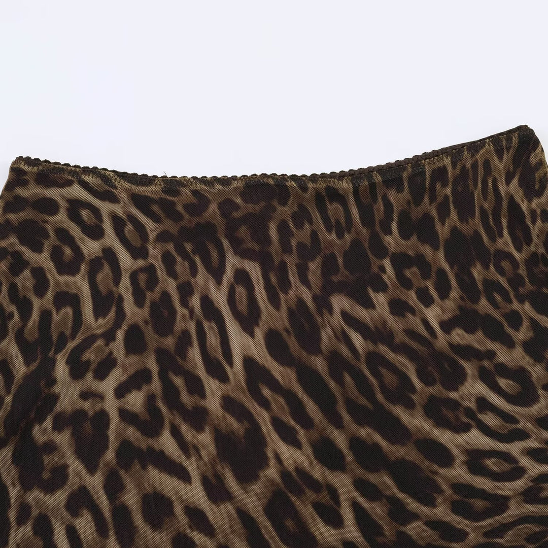 Damen Midirock mit Leopardenprint und ausgestellter Chiffonlage Shop Nory