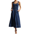 Damen langes Jeanskleid mit Knopfleiste und praktischen Taschen