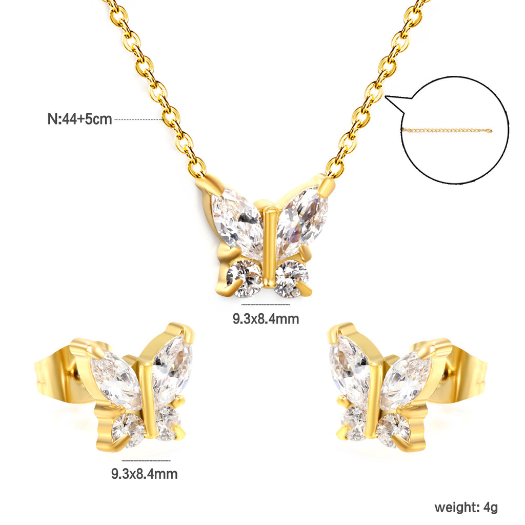 Damen Schmuckset mit funkelndem Schmetterlingsdesign aus Edelstahl und Zirkonia Shop Nory