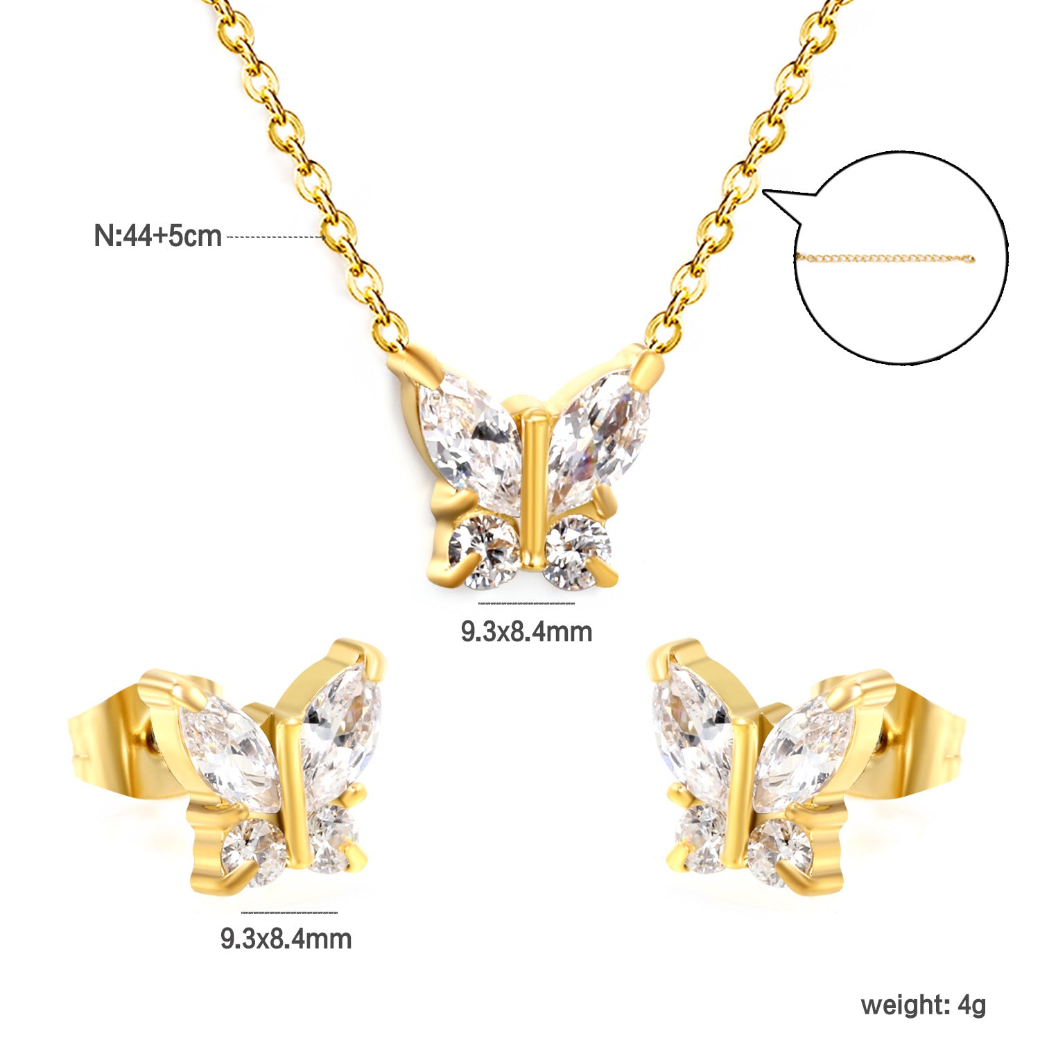Damen Schmuckset mit funkelndem Schmetterlingsdesign aus Edelstahl und Zirkonia Shop Nory