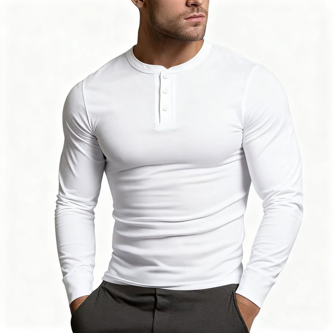 Herren Langarm-Henley-Shirt mit klassischem Knopfdetail und körpernaher Passform