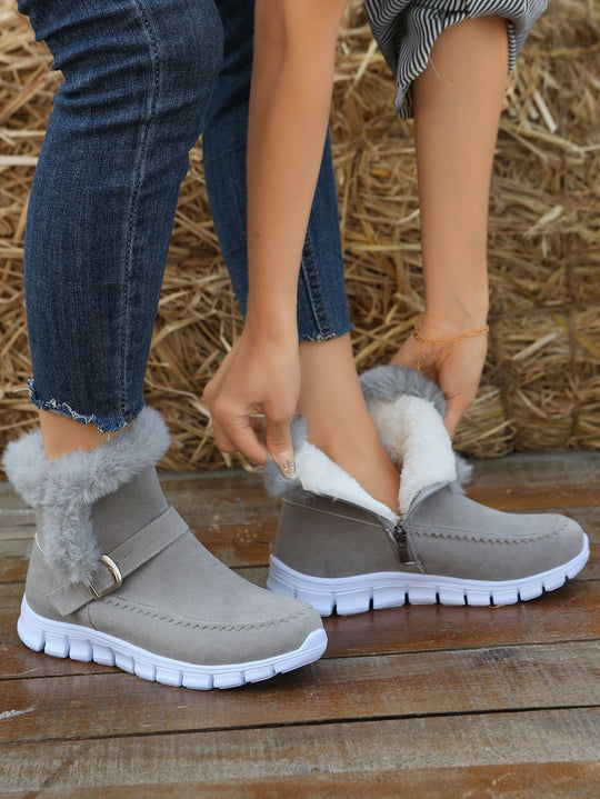Damen Gefütterte Ankle-Boots aus Wildlederoptik mit Kunstfellkragen, seitlichem Reißverschluss und leichter Profilsohle Shop Nory