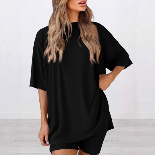 Damen Lässiges Lounge-Set mit übergroßem Oberteil und kurzen Hosen
