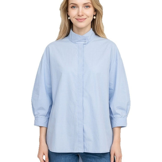 Damen Oversize-Bluse mit verdeckter Knopfleiste, 3/4-Ärmeln und leichter Popeline-Qualität Shop Nory