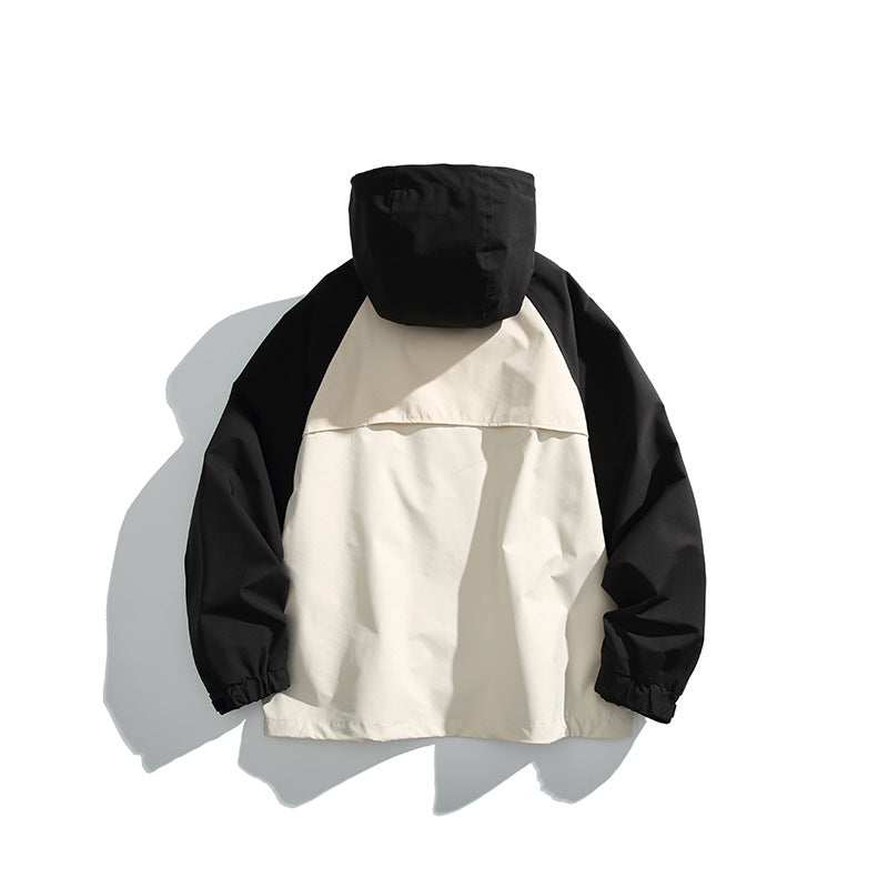 Unisex Leichte zweifarbige Wind‑ und Regenjacke mit Kapuze, wasserabweisender Shell und verstellbarem Saum Shop Nory