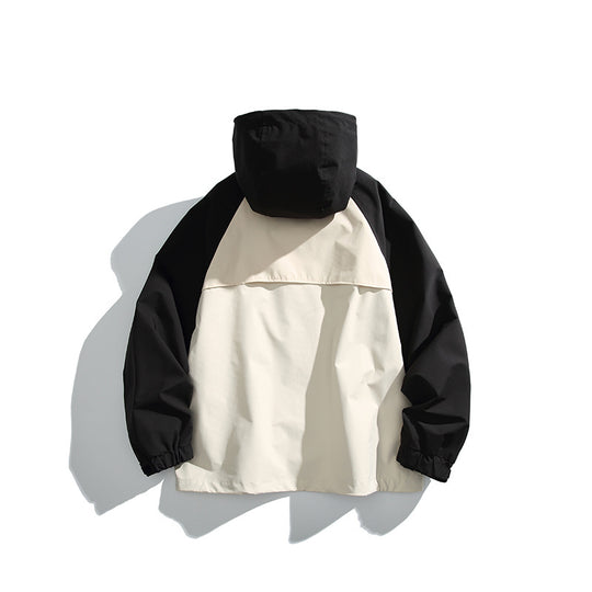Unisex Leichte zweifarbige Wind‑ und Regenjacke mit Kapuze, wasserabweisender Shell und verstellbarem Saum Shop Nory