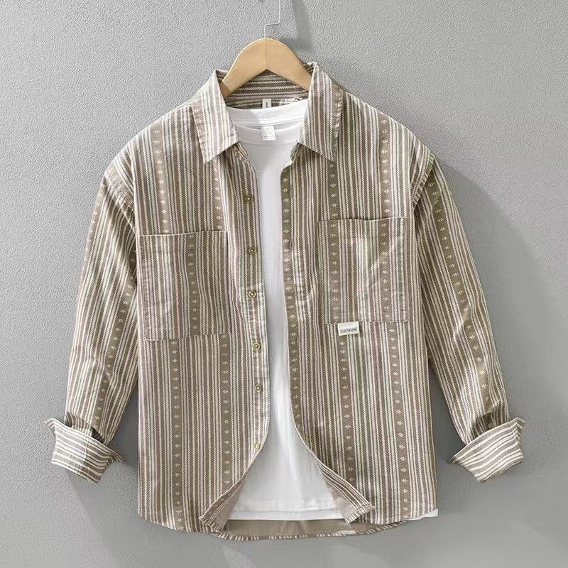 Herren Overshirt im lässigen Worker-Stil mit vertikalem Streifenmuster und aufgesetzten Taschen Shop Nory