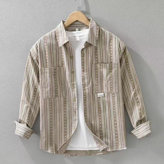 Herren Overshirt im lässigen Worker-Stil mit vertikalem Streifenmuster und aufgesetzten Taschen Shop Nory