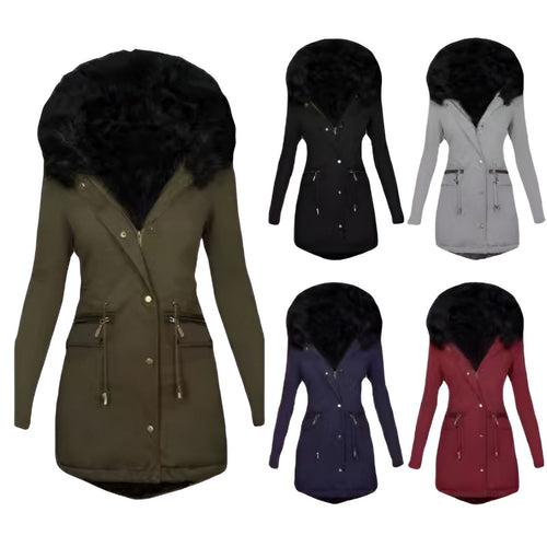 Damen Slim-Fit Thermo-Parka mit voluminöser Kunstfellkapuze und Tunnelzug Shop Nory