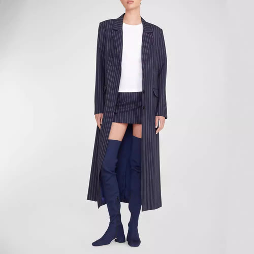 Damen Oversize Longline-Mantel im Nadelstreifen-Look mit Schlitz und Pattentaschen Shop Nory