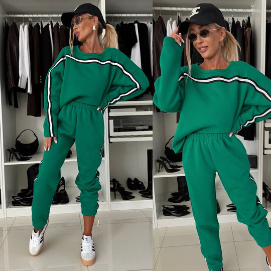 Damen sportives Lounge-Set mit gestreiften Seitenstreifen, oversized Sweatshirt und elastischer Jogginghose Shop Nory