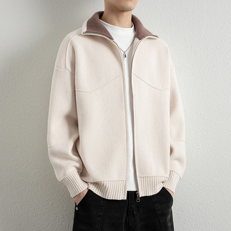 Herren Strick-Zipjacke mit Kontrastkragen und Rippbündchen Shop Nory