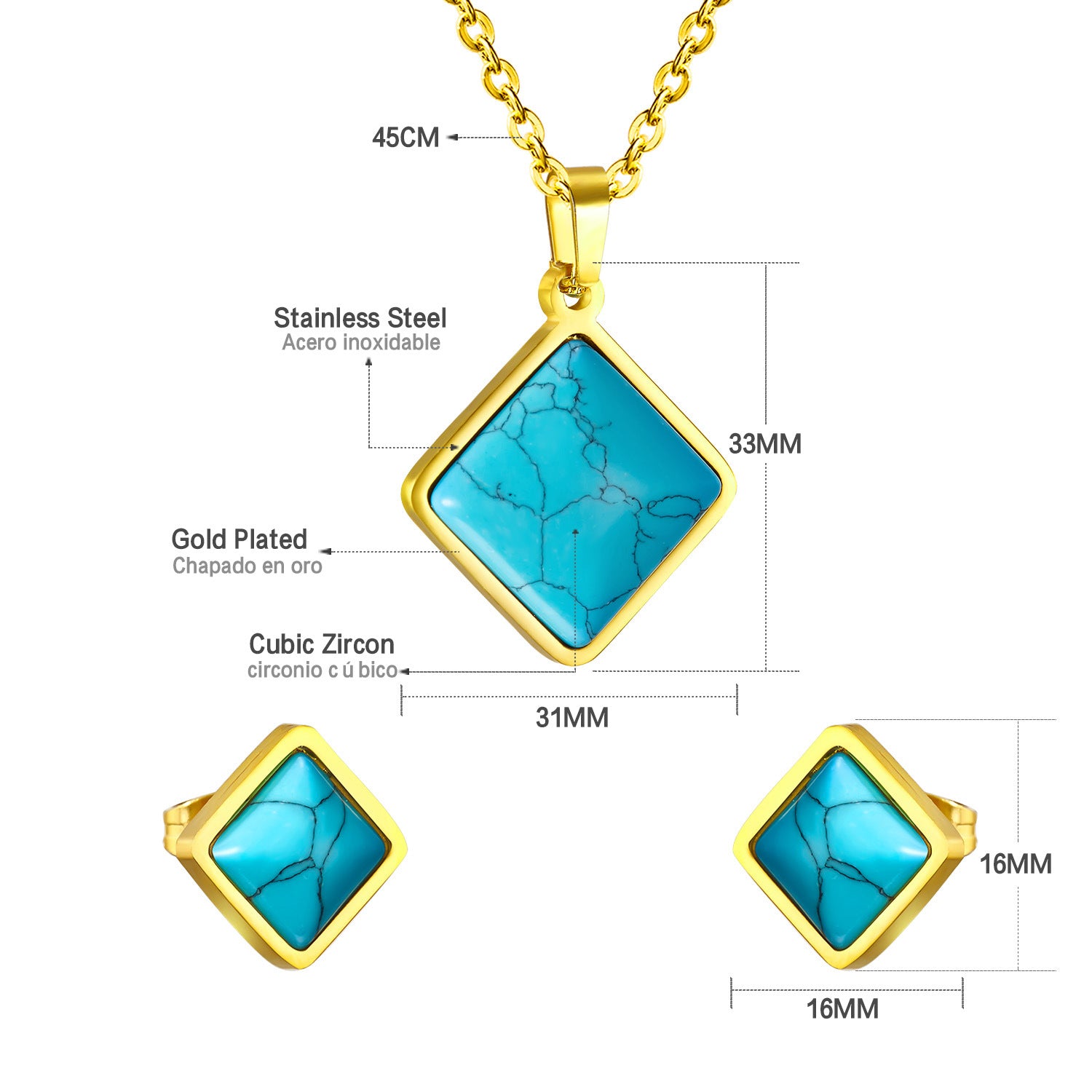 Damen Halskette und Ohrringe Set mit türkisfarbenen Zirkonia-Shop Nory