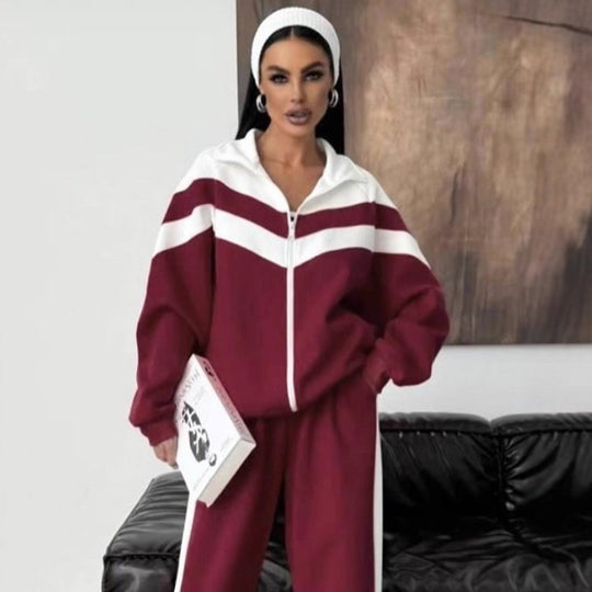 Damen Athletischer Zweiteiliger Jogginganzug mit Kontraststreifen Shop Nory
