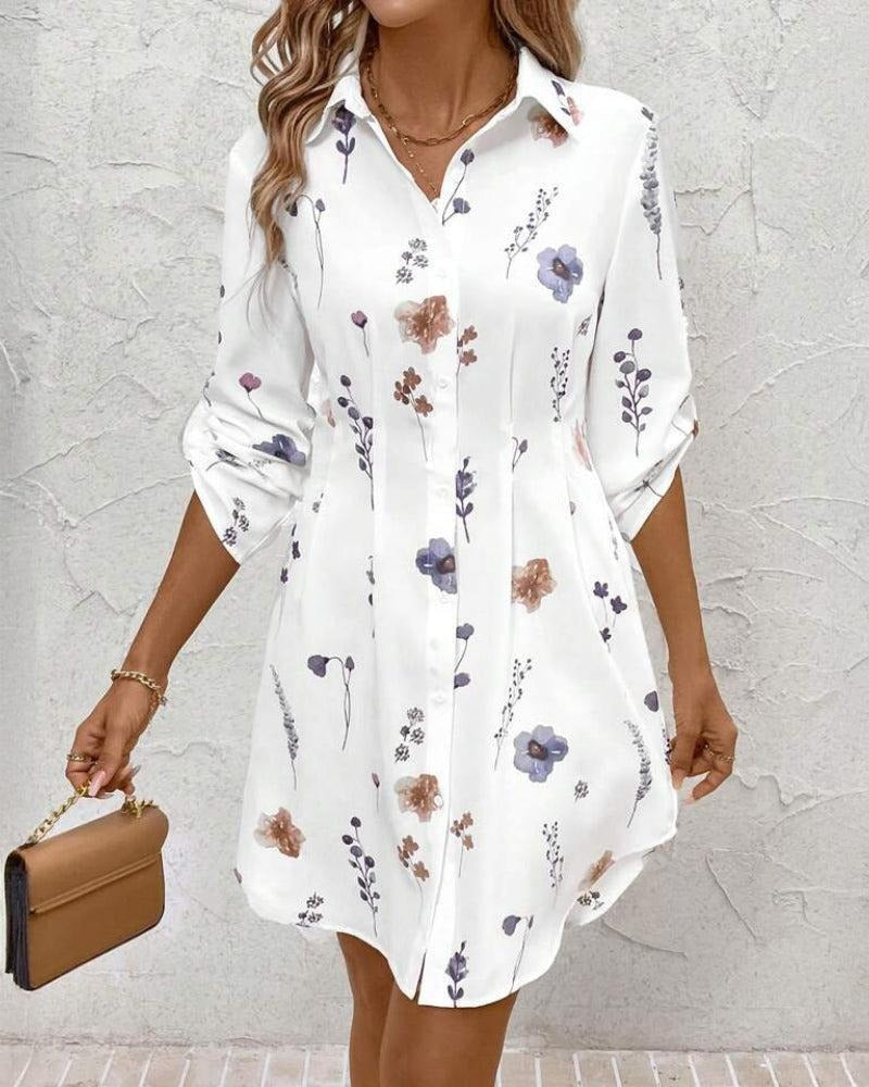 Damen Hemdblusenkleid mit floralen Akzenten und komfortablem Schnitt