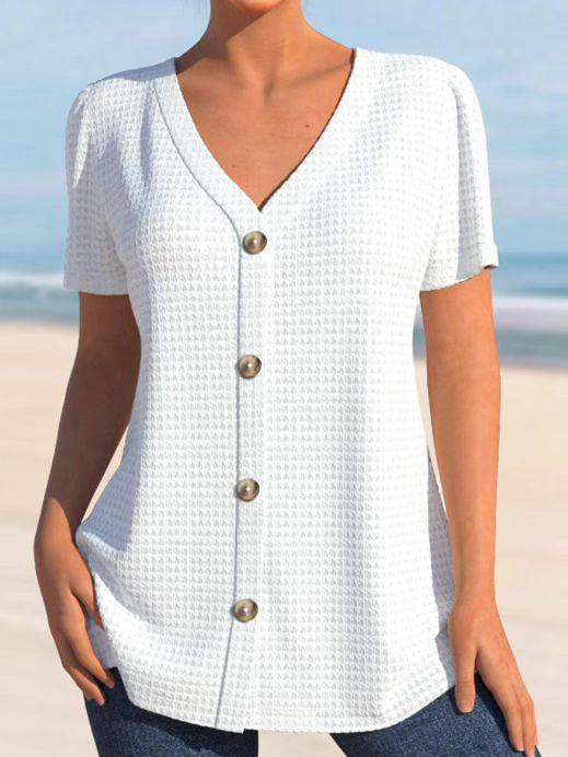 Damen Kurzarm-Bluse mit elegantem Knopfverschluss und strukturiertem Design