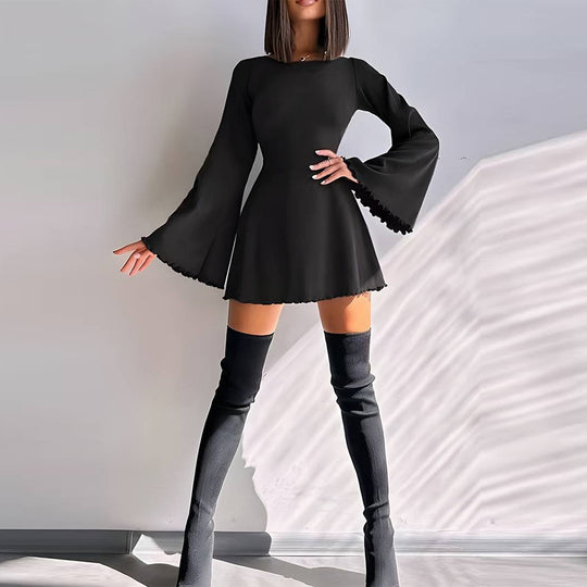 Damen A-Linien Minikleid mit ausgestellten Trompetenärmeln und taillierter Silhouette Shop Nory