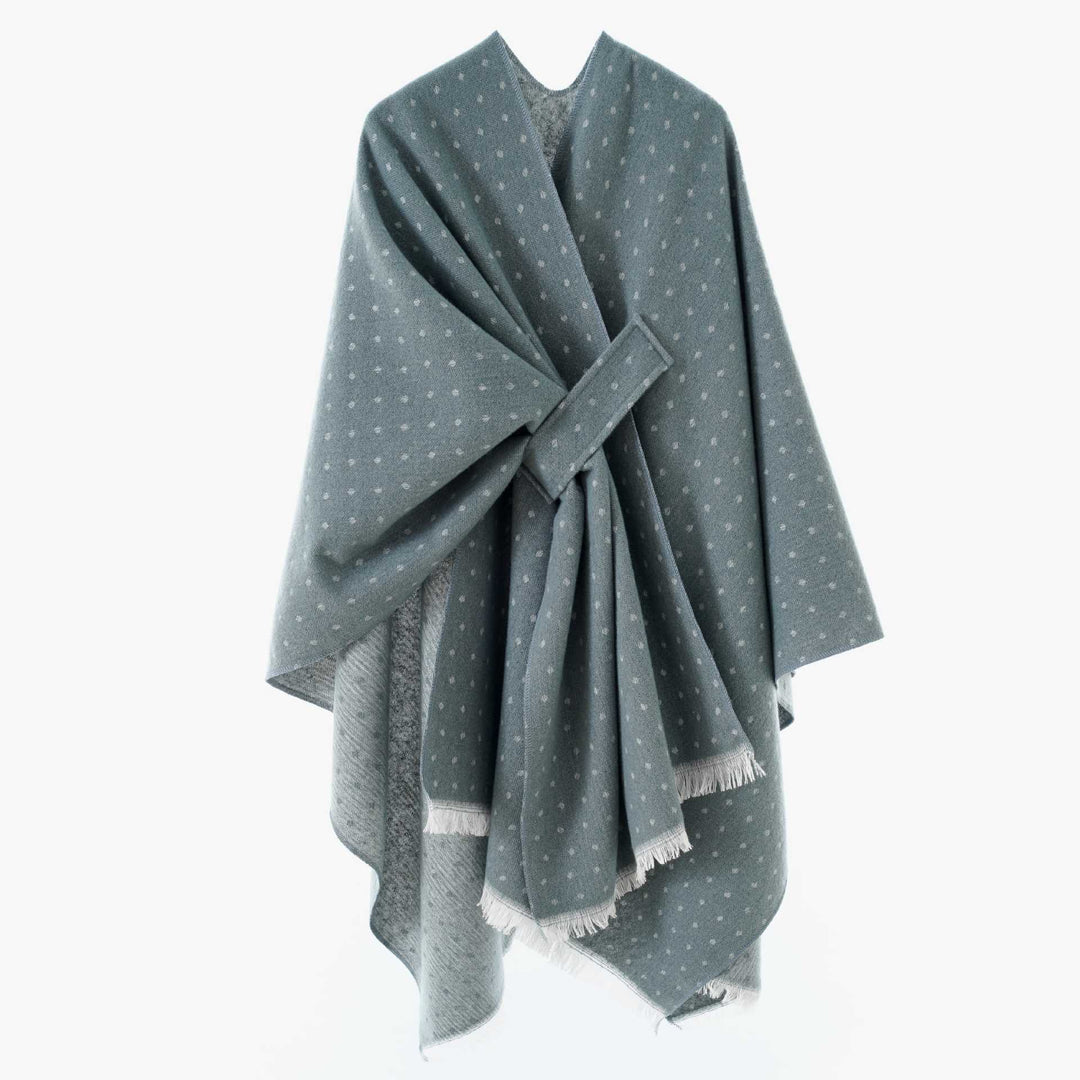 Damen Kastenförmiger Wickelponcho aus Wollmix mit Hahnentritt und Fransensaum Shop Nory