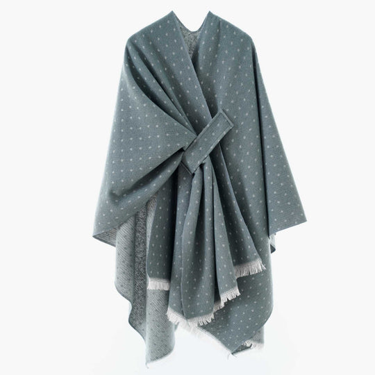 Damen Umlegbarer Wollmix-Poncho mit Hahnentritt-Jacquard und Bindegürtel Shop Nory