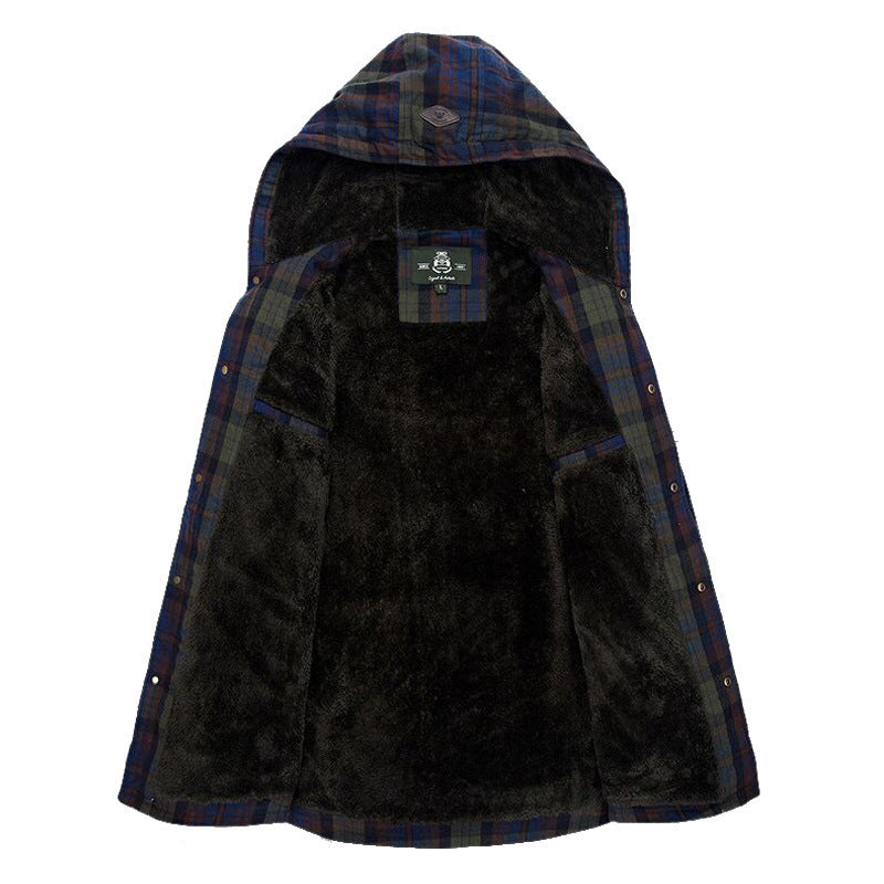 Herren karierte gefütterte Hemdjacke mit Kapuze und Teddyfutter Shop Nory