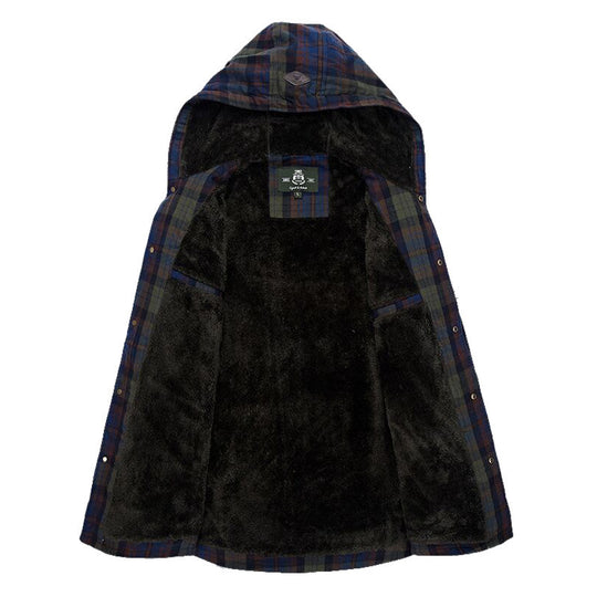 Herren karierte gefütterte Hemdjacke mit Kapuze und Teddyfutter Shop Nory