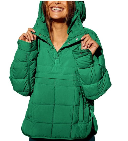 Damen Gefütterter Stepp-Anorak-Pullover mit Kapuze Shop Nory