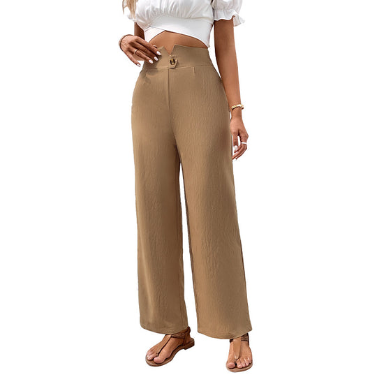 Damen High‑Waist Palazzo‑Hose mit V‑förmiger Bundkante und weitem Bein Shop Nory