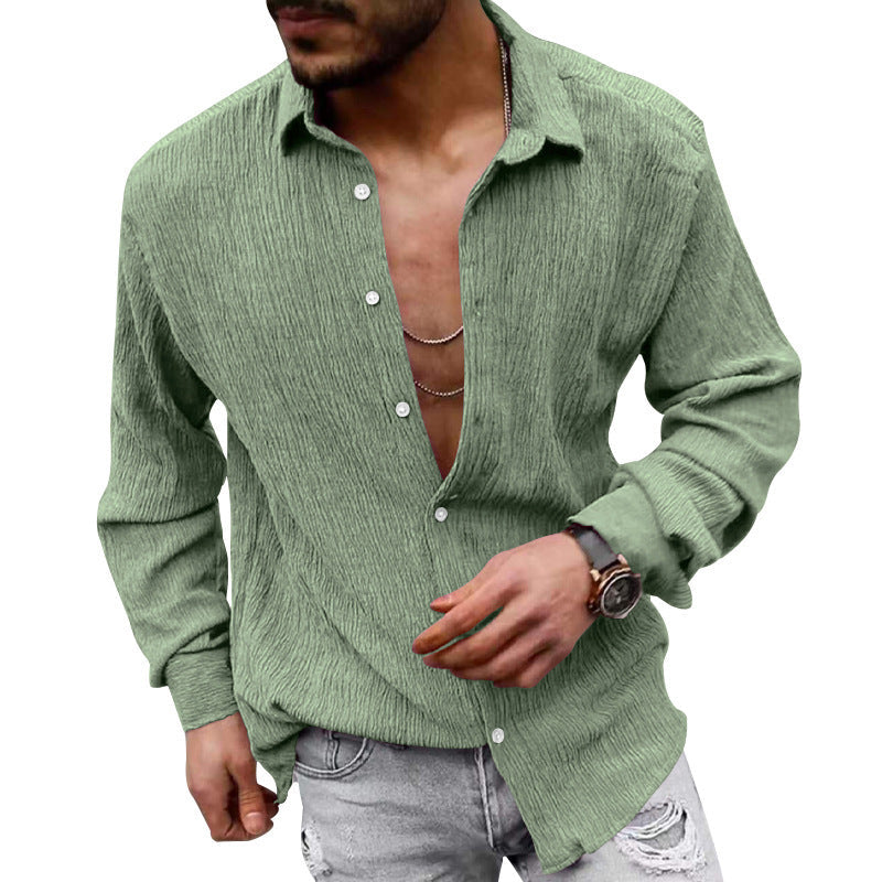 Herren lässiges Langarmhemd mit strukturiertem GewShopnorye und modernem Look