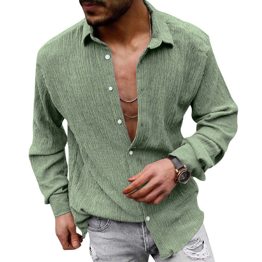 Herren lässiges Langarmhemd mit strukturiertem GewShopnorye und modernem Look