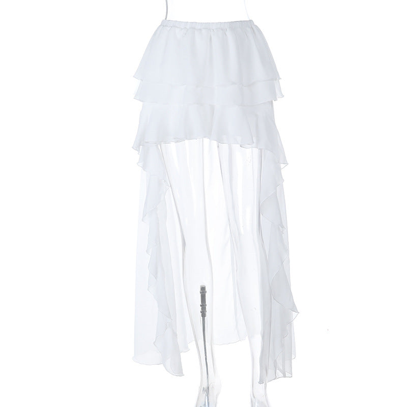 Damen luftiger Maxi-Rock mit Rüschendetails und elastischem Bund Shopnory