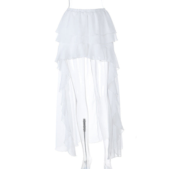 Damen luftiger Maxi-Rock mit Rüschendetails und elastischem Bund Shopnory